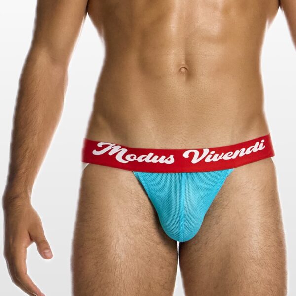 05512-turquoise-(2) Modus Vivendi muški jockstrap u tirkiznoj boji sa crvenim pojasom