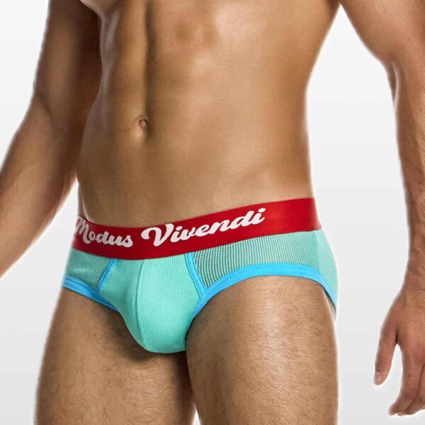 05514-mint-(3) Modus Vivendi muške slip gaće u mint boji sa crvenim pojasom