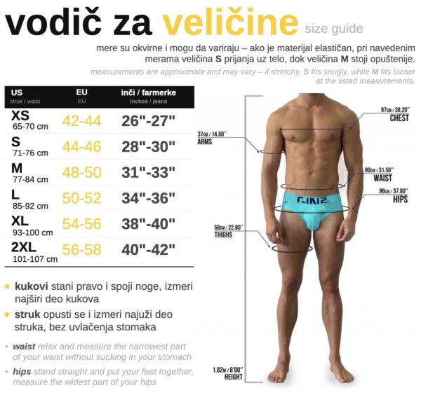 muski donji ves C-IN2 vodič za veličine size guide